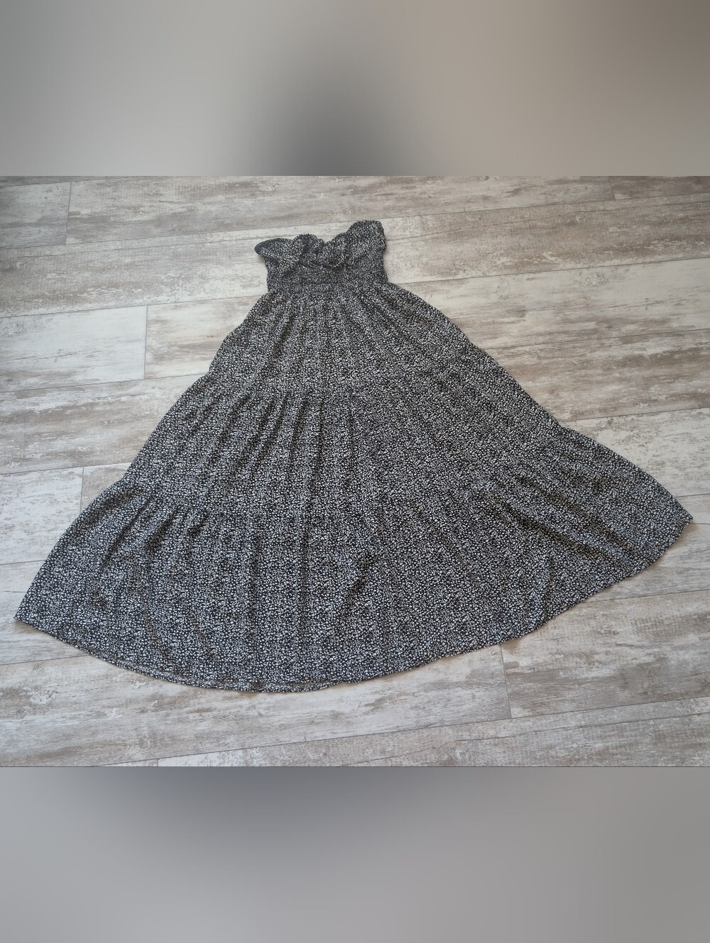 Blush Strapless Black and White Speckled Maxi Dress